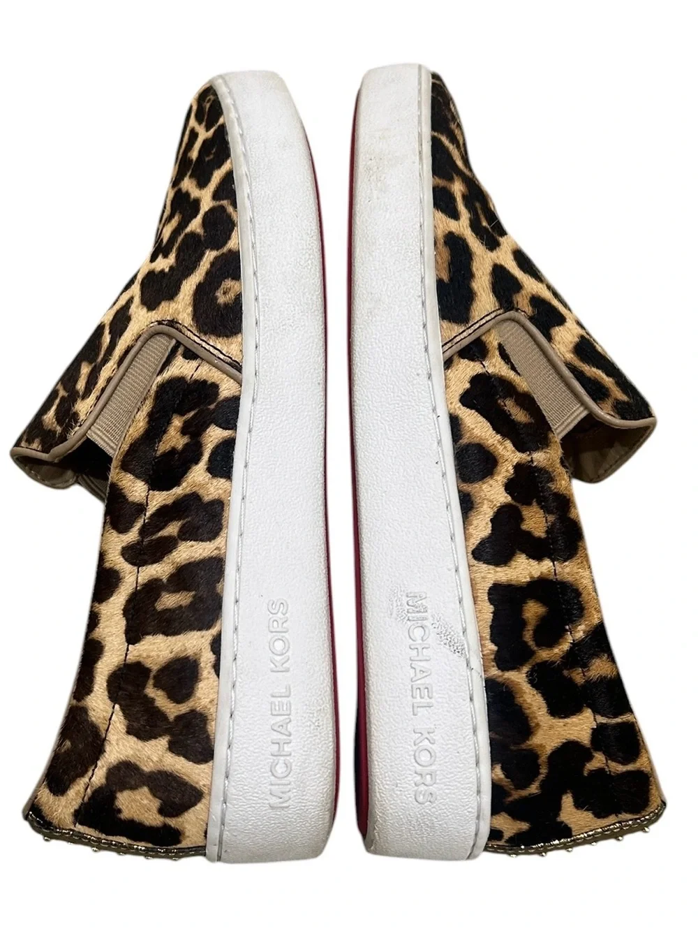 Michael Kors Leopard-Print Slip-On leather cowhide fur sneakers Tan & Black 6